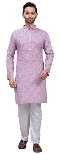 Image of Studio Shringaar Men's Cotton Blend Relaxed Fit Ikat Printed Knee Length Kurta