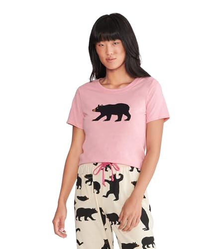 Hatley Little Blue House Bear Family Pyjamas Camiseta de Pijama, Rosa (Pink 650), Large para Mujer
