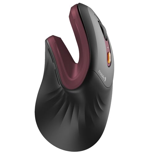 Image of ProtoArc EM11 NL Wireless Ergonomic Vertical Mouse, Rechargeable, Wine Red | 58 vertical design supports a natural wrist posture, connect 3 devices via Bluetooth /2.4G USB-A, 500mAh USB-C rechargeable.