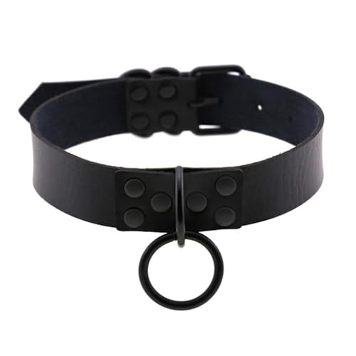 Gangel Ring Circle Choker PU Leather Collar Goth Rock Adjustable ...