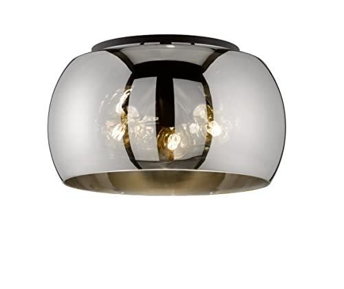 Fischer & Honsel Plafonnier « Dima », diamètre 40 cm, 3 ampoules E27, verre fumé et noir sable, lampe moderne de salon et de salle à manger (sans ampoule)