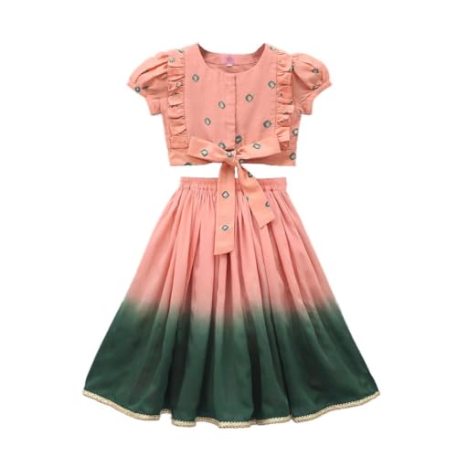 Image of GORLYA Girl's Rayon Printed Traditional Lehenga with Puff Sleeve Designer Choli Set