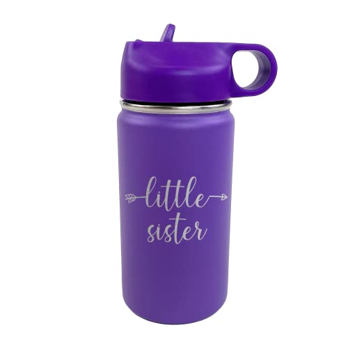 The Crafty Engineer Big Sister Big Brother Kids Water Bottle, Engraved Design with Flip Top Lid (Purple)
