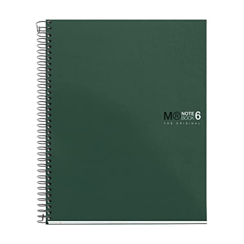 Image of Miquelrius - A5 notebook, 6 coloured stripes for organization, 150 micro-perforated sheets, Opaque paper 70 g /m, resistant polypropylene, 7 mm lined notebook, Khaki green