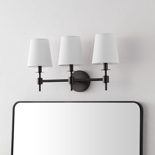 Image of SAFAVIEH Lighting - Davielle 3-Light 21-Inch Wall Sconce - Black - Fabric Shade - 3-Light Design - Ideal for Vanity, Hallway, Bedroom, Bathroom - LED Bulbs Included (SCN4120A)