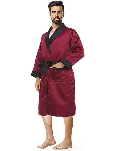 Men's Satin Long Smoking Robe Fully Lined Smoking Jacket Shawl Collar Spa Robe Bathrobe3