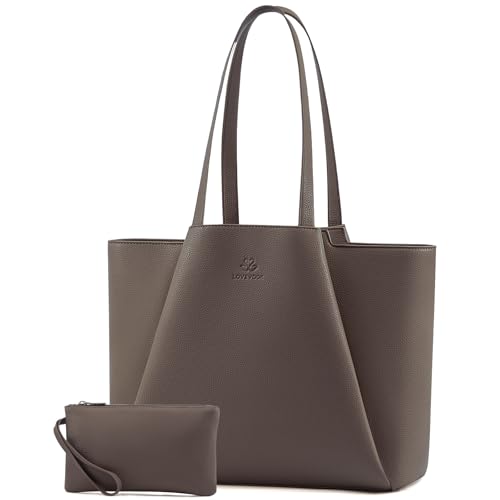Image of LOVEVOOK Laptop Tote for Women - 15.6 Inch Faux Leather Laptop Bag with Clutch, Large Capacity Office Purse Computer