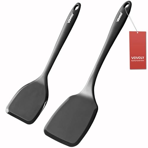 Silicone Spatula Set, 600°F Heat Resistant Silicone Spatula Turner Flipper for Cooking, Non Stick and Non Scratch Kitchen Utensils for Eggs, Burgers, Crepes, 2-Pack Solid Spatulas Set, Black