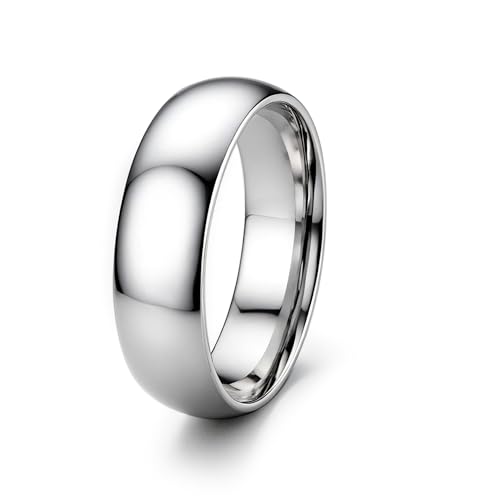 Image of ORAZIO Stainless Steel Rings for Men Women 6MM 8MM Wedding Band Rings Silver /Black /Gold Domed High Polished Basic Wedding Bands Comfort Fit Size 6-14