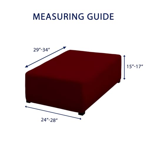 Image of PureFit Super Stretch Form Fit Ottoman Cover Rectangle - Ottoman Slipcovers for Foot Stool Cover & Folding Storage Slipcover for Living Room with Nonslip Elastic Bottom (Medium-L, Wine)