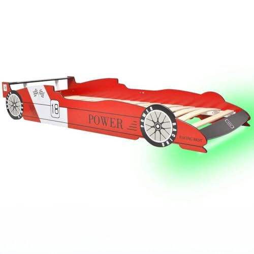 INLIFE Lit Voiture de Course pour Enfants avec LED 90 x 200 cm Rouge