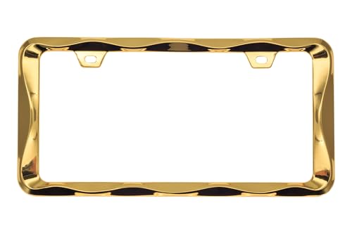 Creathome 3D Curly Wave Pattern Gold License Plate Frame from Pure Zinc Alloy Metal