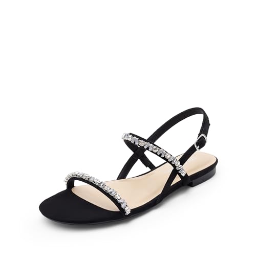 Image of DREAM PAIRS Women's Rhinestone Sandals Open Toe Casual Dressy Sparkly Comfortable Flat Summer Shoes