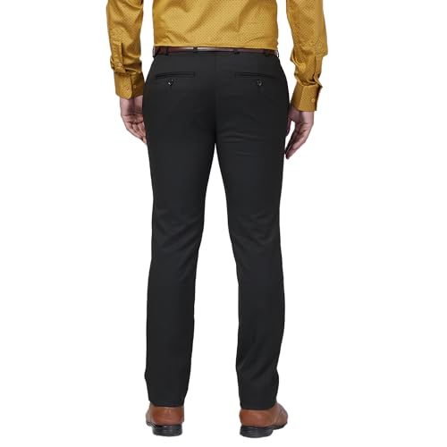 Image of Raymond Men's Mid Rise Slim Fit Structure Pattern Polyester Blend Pleated Formal Trouser