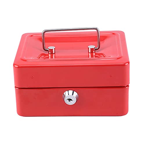 Youyijia Small 6 Inch Cash Box Portable Metal Money Box With Lock Cash Safe Box Petty Cash Tin For Kids (Red)