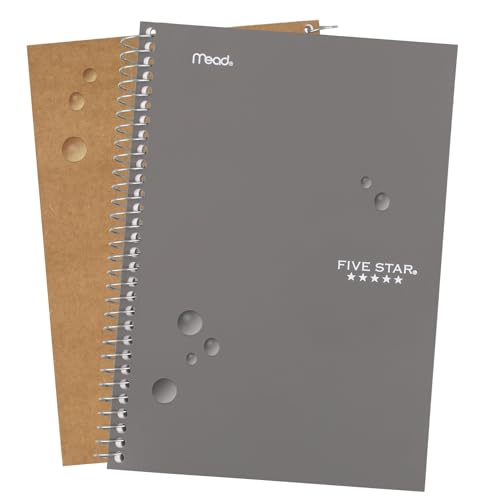 Image of Five Star Spiral Notebook, 2 Subject, College Ruled, 9 1 /2 inch x 6 inch 80 Sheets, Gray (840029AA3-ECM) (Pack of 12)
