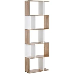 Estanterias Modernas Amazon HOMCOM Estantería Librería 5 Estante Estantería Alta Pared Estante de Exposición Forma S Diseño Moderno para Salón Oficina 60x24x184.5cm Madera