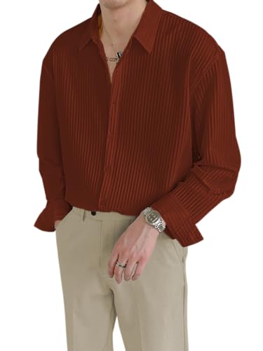 Image of GRECIILOOKS Men's Formal Button Down Shirt - Slim Fit Polycotton Shirt's for Men | Textured Full Sleeve| Business & Meeting Ready (Available in Plus Size)