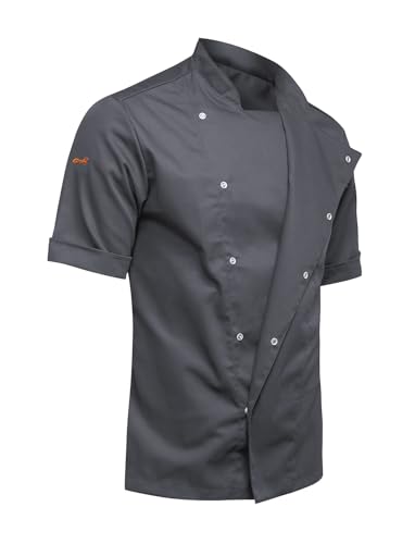 strongAnt Kochjacke Herren Kurzarm XLAnce Stretch Slim Fit mit Druckknöpfen atmungsaktiv & pflegeleicht Kochjacke für Gastronomie Küche & Bäckerei Grau XXL