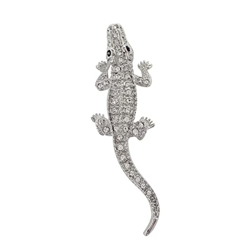 Image of Navachi 18k White Gold Plated White Crystal Crocodile Alligator Az7262 Brooch Pin