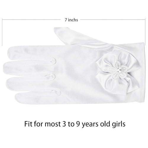 DDazzling Girl's White First Communion Gloves and Holy 1st Communion Veil Girls' Holy Ceremony,One Size3