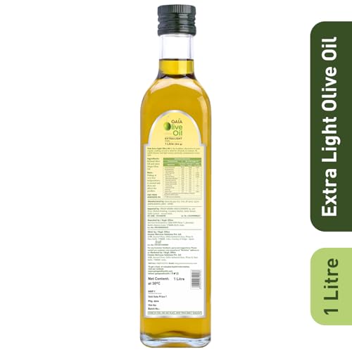 Image of Gaia Extra Light Olive Oil (1L Bottle Pack) Incredibly Healthy with Zero Cholesterol and Low Saturated Fat, Good for Frying, Roasting, Baking and All Indian Cuisine