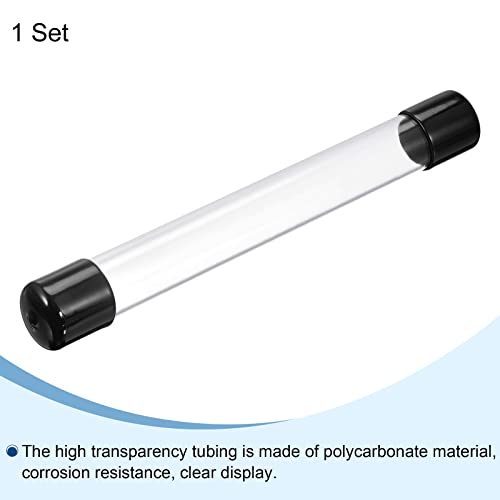 Image of PATIKIL Clear Rigid Tube Round Plastic Tubing with Black Rubber Caps Polycarbonate Water Pipe, 305mm / 12 Inch Length, 22mmx25mm /0.87 inchx1 inch, 1 Set