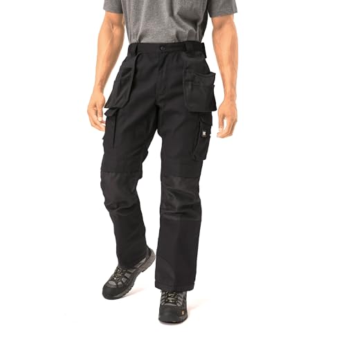 Caterpillar Trademark Work Pants for Men Built from Tough Canvas Fabric with Cargo Space and Ease of Movement, Classic Fit - Black, 34W x 30L