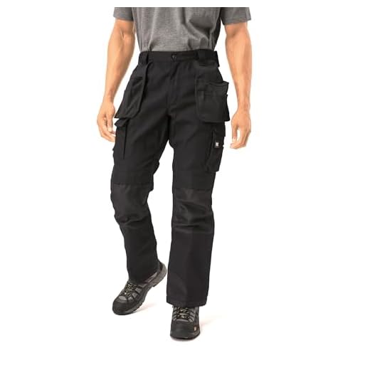 Caterpillar Men's Trademark Work Pants Built from Tough Canvas Fabric with Cargo Space, Classic Fit, Black, 32W x 32L