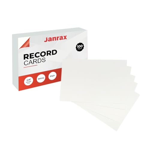Pack of 100 White Plain 6x4 Record Cards Blank Study Index Cards for Notes Revision