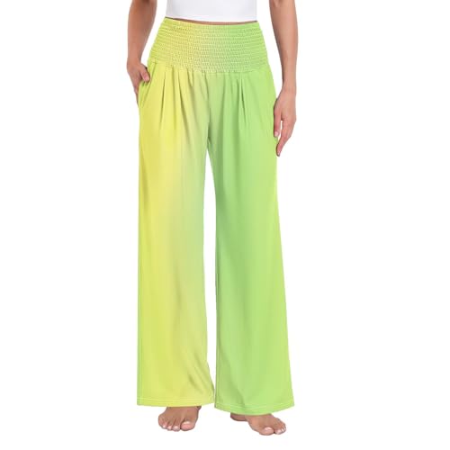 Pantalon de plage décontracté en dégradé jaune et vert clair pour femme