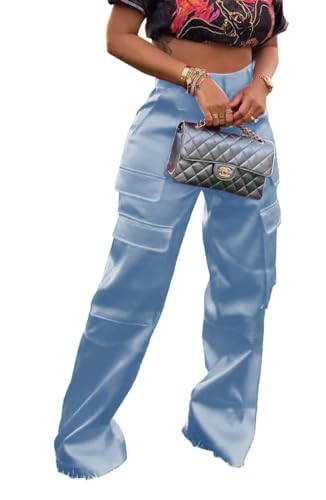 Yeshire Women's High Waisted Cargo Pants Y2K Streetwear Baggy Fashion Straight Wide Leg Pants