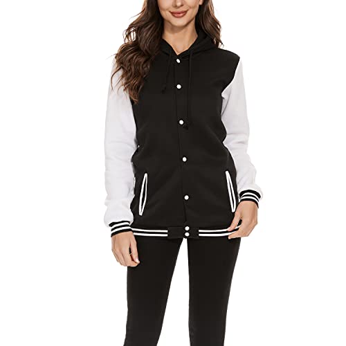 Image of Womens Baseball Jacket Varsity Uniform Casual Loose Cardigan Coat Unisex Adult Long Sleeve Warm Sports Jacket