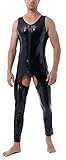 Men's One Piece Full Bodysuit Sleeveless Jumpsuit Shiny Patent Leather Zipper Bodysuit Fashion Catsuit Sexy Leotard Black S