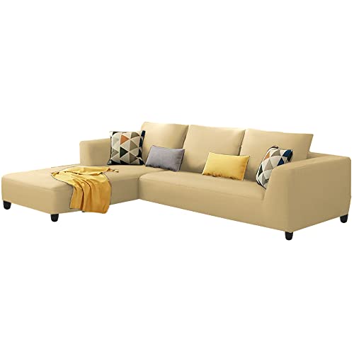 Image of Galib LHS 4 Seater L Shape Sofa Set for Living Room (Cream) Premium Fabric
