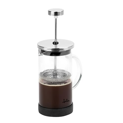 JATA HOGAR HCAF5508   Cafetera Émbolo 600 ml Prensa Francesa con Filtro de Acero Inoxidable 3 Niveles, Tetera y Espumador de Leche, Vidrio Borosilicato, Libre BPA, para Café, Té e Infusiones