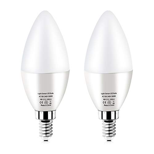 Exclusive Discount 60% Price RAYHOO Dusk to Dawn Night Light Bulb E12 Base LED Sensor Bulb 6W, Incandescent 60W Bulb Equivalent, Automatic On/Off Security Lights Indoor/Outdoor 2-Pack (Warm White 3000K)