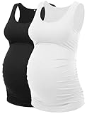 Maternity Shirts for Women Maternity Workout Tops Maternity Tank Top Pregnancy Tank Tops for Women (Black+White,M)