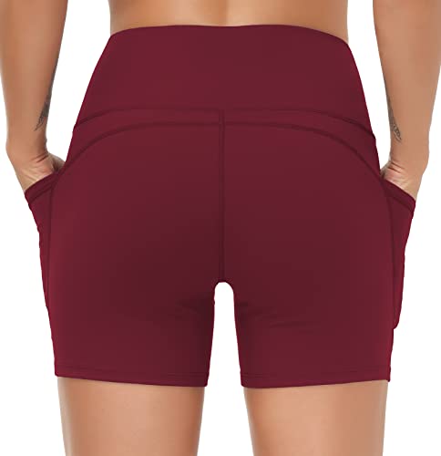Image of THE GYM PEOPLE High Waist Yoga Shorts for Women's Tummy Control Fitness Athletic Workout Running Shorts with Deep Pockets