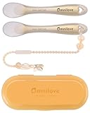 Omnilove Silicone Baby Spoons 2-Pack with Case, Self Feeding 6 Months, Baby Led Weaning Supplies, Toddler Utensils with Safety Chain, Toddler Essentials, Dishwasher Safe Baby Safety Products