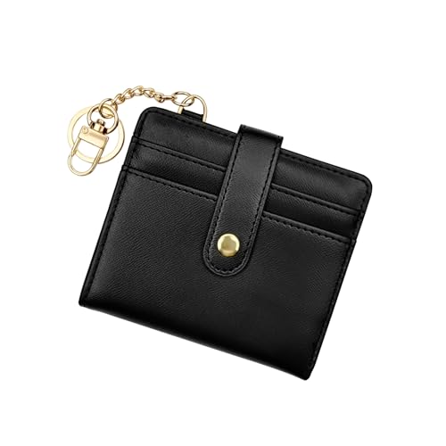 AdiStylinno Wallet for Women, Bifold Credit Card Holder with Muti Card Slot Minimalist Purses with ID Window and Keychain (Black)