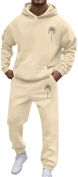 Men'S Tracksuit 2 Piece Hoodies and Sweatpants Sets Casual Athletic Jogging Suits Casual Outfit with Pockets Mens Track Suits 2 Piece Set A-1-Beige Small