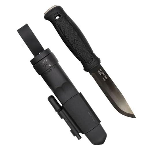 Morakniv Garberg Full Tang Fixed Blade Knife with Carbon Steel Blade with Survival Kit, Black, 4.3 Inch