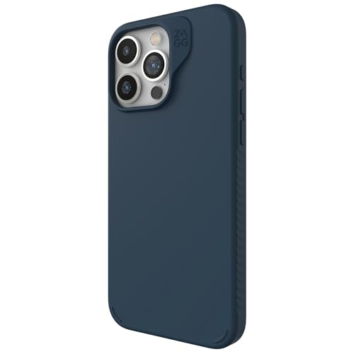 ZAGG Manhattan Snap iPhone 15 Pro Max Case - Premium Silicone iPhone Case, Durable Graphene Material, Smooth Surface with a Comfortable Ripple Grip, MagSafe Phone Case, Navy Blue