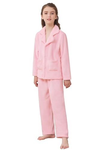 Umeyda Girls Fleece Pajamas Long Sleeve Flannel Button Down Sleepwear Kids Soft Fuzzy 2 Pieces Pjs Loungewear Sets3