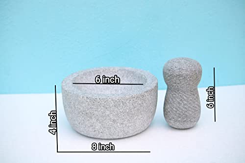 MYNAKSHA Pure Granite Stone Mortar and Pestle Set, Kalvam,kharad, Masher Spice Mixer/Okhli and musle/Kharal for Kitchen and medicine making (8 * 5 inch round)