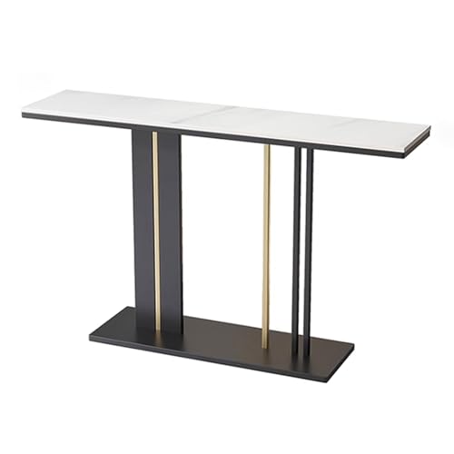 Mesa consola moderna con patas de metal geométricas, muebles de entrada estrechos, líneas suaves, mesa decorativa para sala de estar, pasillo, dormitorio (blanco, 140 x 30 x 80 cm)