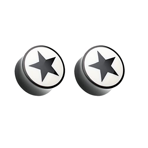 Luxe Modz Ear Plugs Gauges Organic Horn Star Design Inlay Black Sold as a Pair