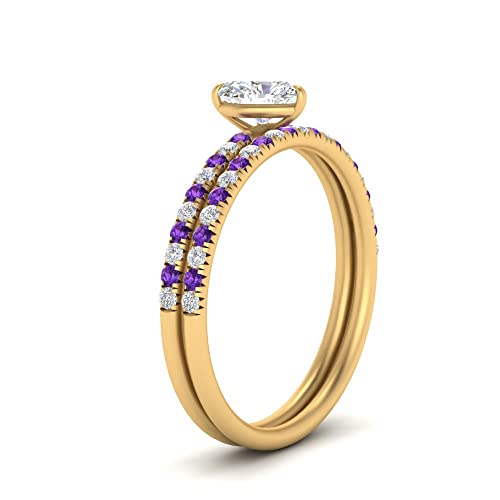 Image of Choose Your Gemstone Pave Petite Ring with Matching Wedding Band Yellow Gold Plated Heart Shape Wedding Ring Sets Minimal Modern Design Birthday Gift Wedding Gift US Size 4 to 12