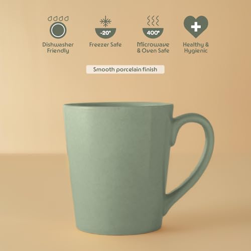 Image of Borosil Porcelia 370 ml x 2pc Haven Sage Tea /Coffee Mug Set | Porcelian Everyday Use Cups | Elegent Embossed Designs | Microwave & Dishwasher Safe Crockery for Gifting & Dining
